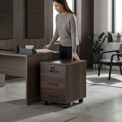 Sideboard drawers office modern rollers rectangular shape brown