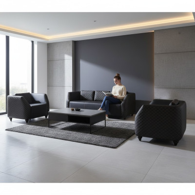 Leather sofas 3-seater armchair black complete couch modern upholstery cushions