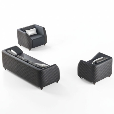 Leather sofas 3-seater armchair black complete couch modern upholstery cushions