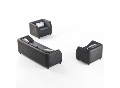 Leather sofas 3-seater armchair black complete couch modern upholstery cushions