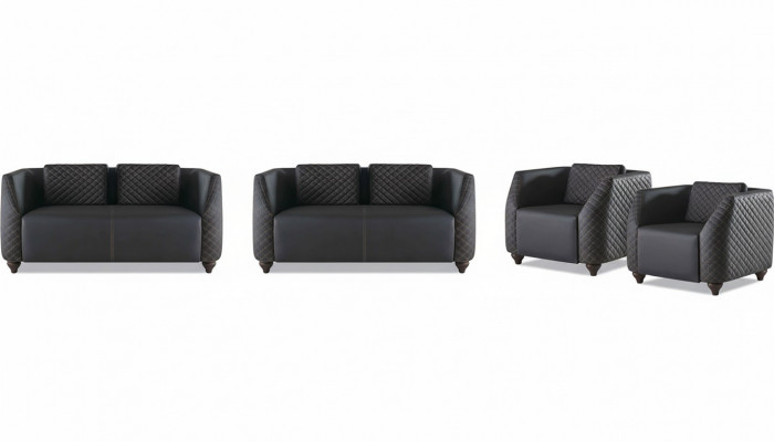 Sofa set leather sofas 2-seater 2x armchairs black seating furniture modern armchairs