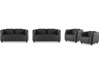 Sofa set leather sofas 2-seater 2x armchairs black seating furniture modern armchairs