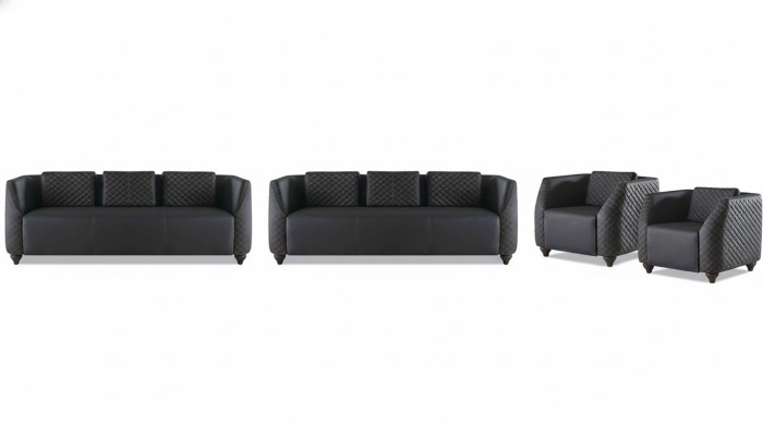Complete set: 3-seater, 2 armchairs, black upholstery, modern leather sofa set