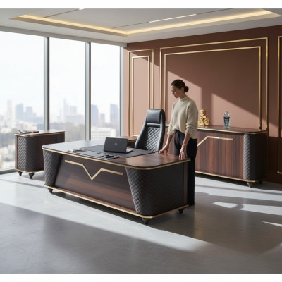Complete office room set: office desk, office chair, sideboard, dresser, wood