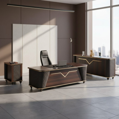 Complete office room set: office desk, office chair, sideboard, dresser, wood