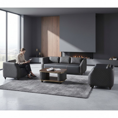 Seating furniture leather 3-seater armchair coffee table black brown leather sofas