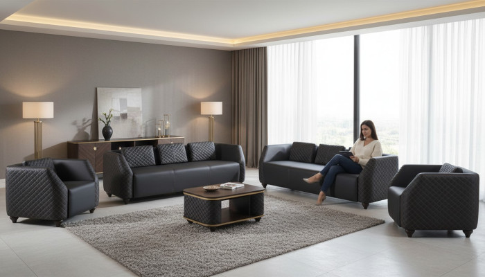 Seating furniture 3-seater armchair coffee table black brown leather leather sofas set