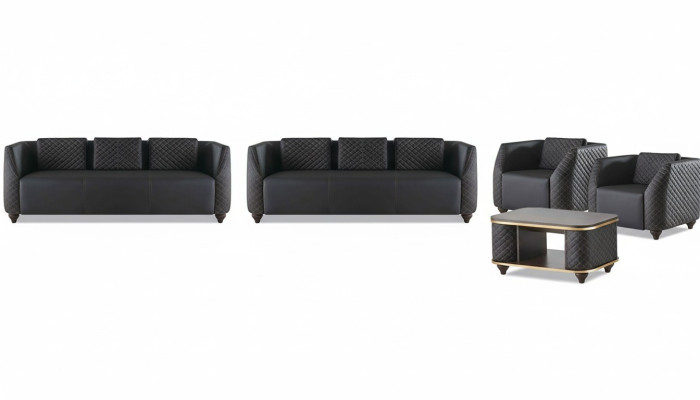 Seating furniture 3-seater armchair coffee table black brown leather leather sofas set