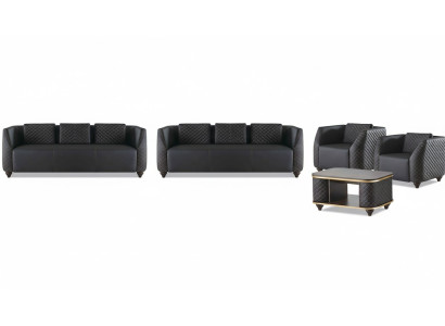 Seating furniture 3-seater armchair coffee table black brown leather leather sofas set