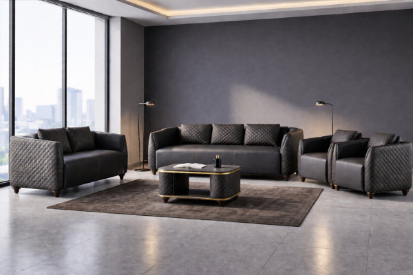 Complete set 3-seater 2-seater armchair coffee table leather sofas leather wood
