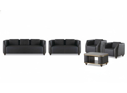Complete set 3-seater 2-seater armchair coffee table leather sofas leather wood