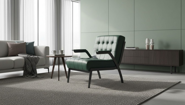 Green armchair modern design stainless steel leather Chesterfield versatile wood