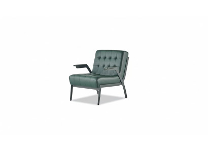 Green armchair modern design stainless steel leather Chesterfield versatile wood