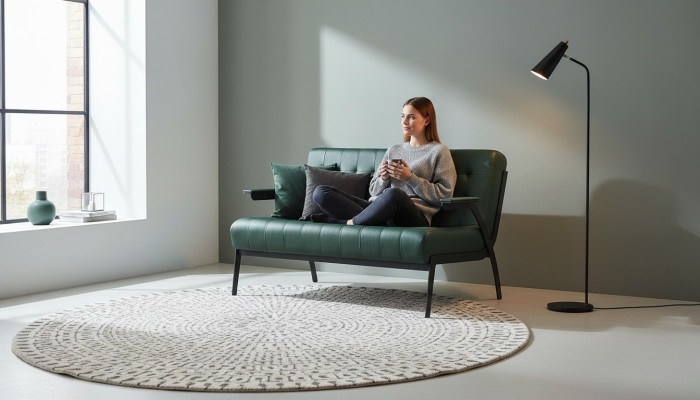 Chesterfield Green Sofa 2-Seater Leather Sofa Modern Couch Leather Stainless Steel