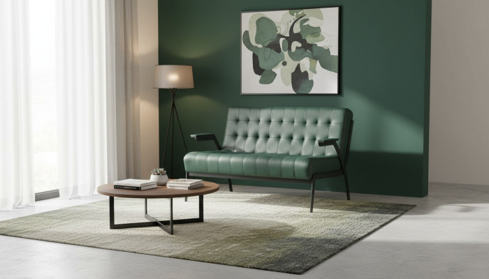 Chesterfield Green Sofa 2-Seater Leather Sofa Modern Couch Leather Stainless Steel
