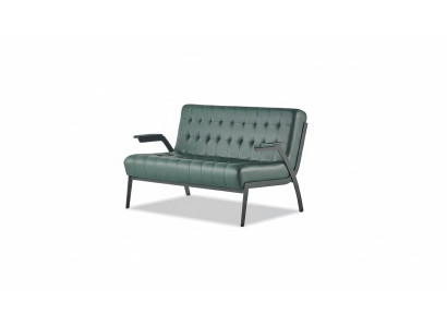 Chesterfield Green Sofa 2-Seater Leather Sofa Modern Couch Leather Stainless Steel