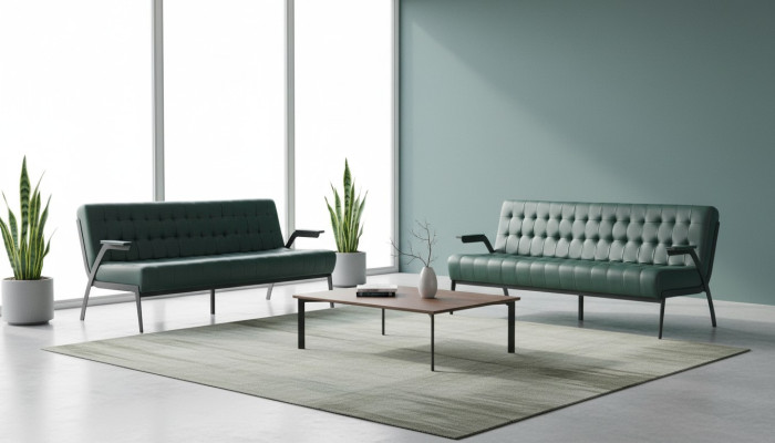 Leather sofas set 3-seater green seating furniture modern Chesterfield stainless steel