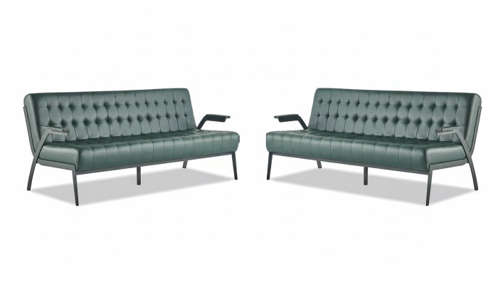 Leather sofas set 3-seater green seating furniture modern Chesterfield stainless steel
