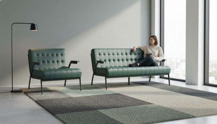 Chesterfield Leather Set 3-Seater 2-Seater Green Leather Sofas Modern Wood