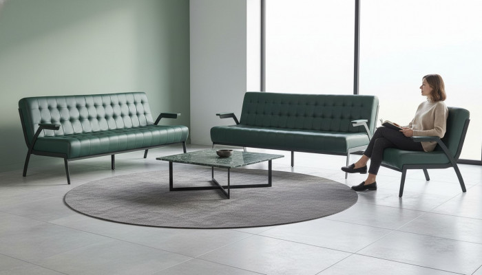 Seating Furniture Set 3-Seater Armchair Green Stainless Steel Modern Leather Chesterfield