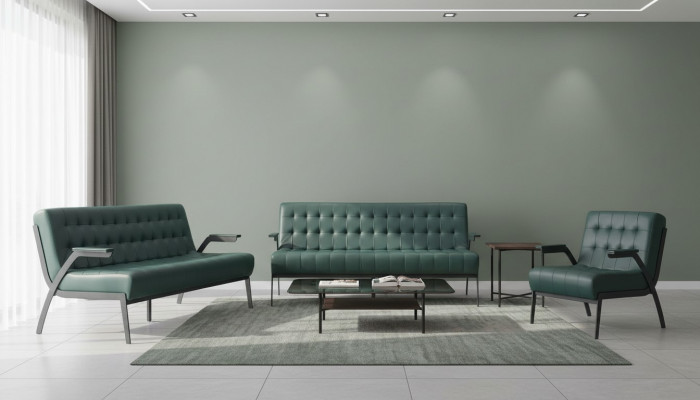 Seating Furniture Set 3-Seater Armchair Green Stainless Steel Modern Leather Chesterfield