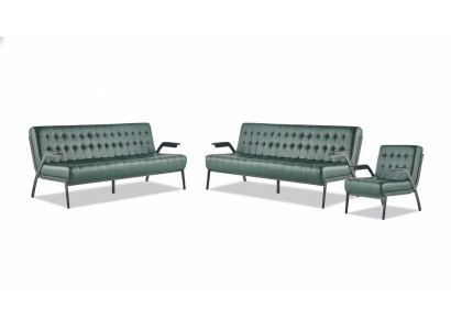 Seating Furniture Set 3-Seater Armchair Green Stainless Steel Modern Leather Chesterfield