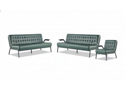 Seating Furniture Set 3-Seater Armchair Green Stainless Steel Modern Leather Chesterfield
