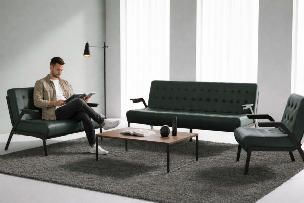 Complete Set Green 3-Seater 2-Seater Armchair Modern Chesterfield Leather