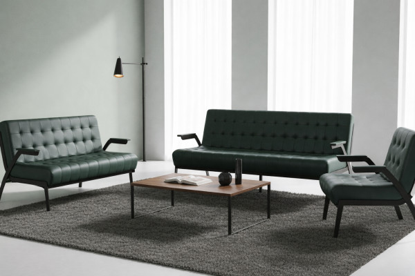 Complete Set Green 3-Seater 2-Seater Armchair Modern Chesterfield Leather