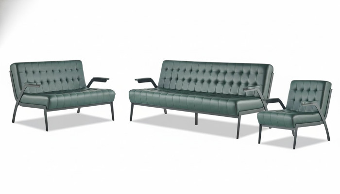 Complete Set Green 3-Seater 2-Seater Armchair Modern Chesterfield Leather