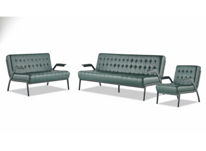 Complete Set Green 3-Seater 2-Seater Armchair Modern Chesterfield Leather