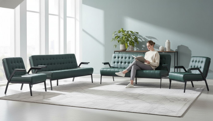 3-seater sofa set armchair green Chesterfield modern leather sofas