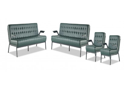 3-seater sofa set armchair green Chesterfield modern leather sofas