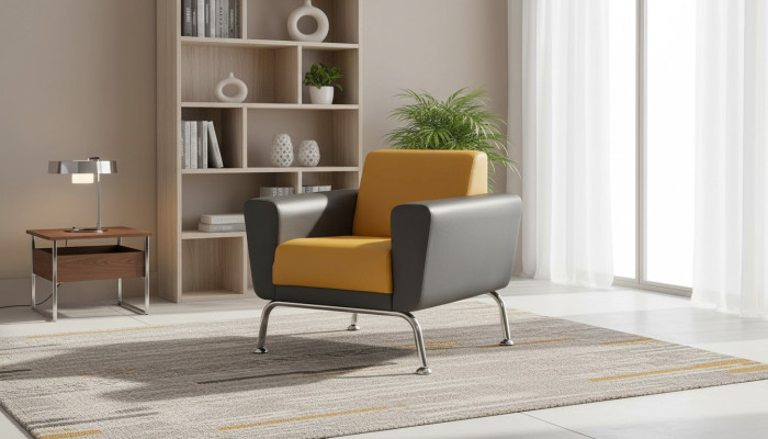 Armchair Yellow Gray Recliner Modern Wood Soft Armrests Stainless Steel Leather