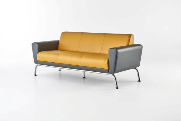 Leather Sofa Yellow Gray 3-Seater Sofa Three-Seater Leather Stainless Steel Modern Wood