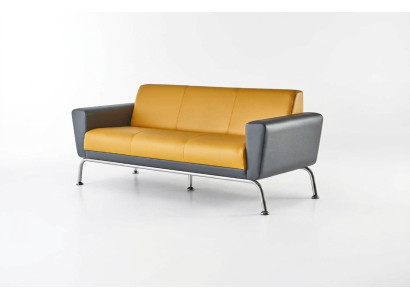 Leather Sofa Yellow Gray 3-Seater Sofa Three-Seater Leather Stainless Steel Modern Wood