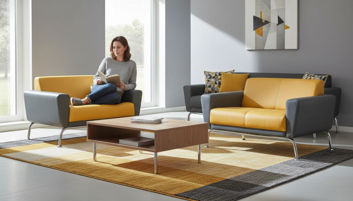 Leather sofas sofa set 2-seater yellow gray stainless steel modern couch complete