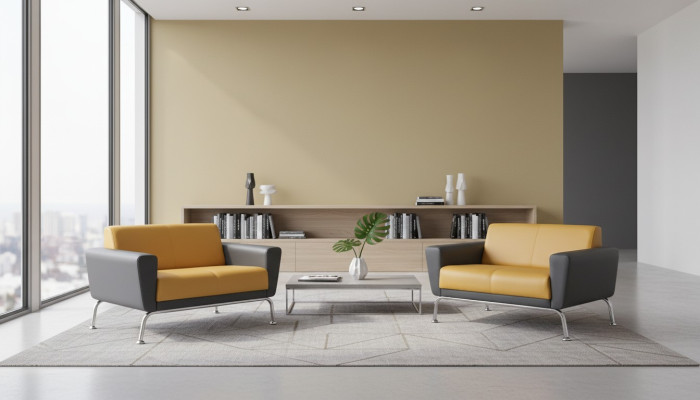 Leather sofas sofa set 2-seater yellow gray stainless steel modern couch complete