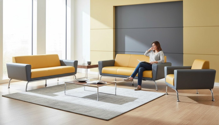 Leather sofa leather stainless steel modern yellow gray 3-seater armchair sofa set