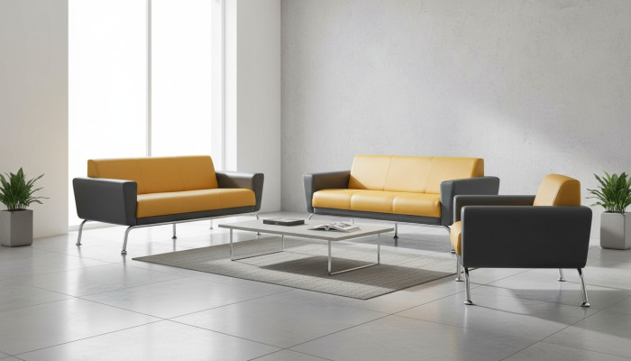 Leather sofa leather stainless steel modern yellow gray 3-seater armchair sofa set