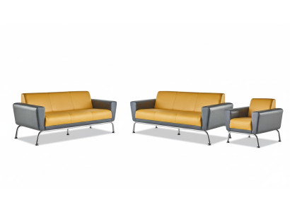 Leather sofa leather stainless steel modern yellow gray 3-seater armchair sofa set