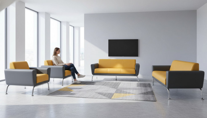 Leather sofas Yellow Gray Sofa Set 3-seater 2-seater Armchair