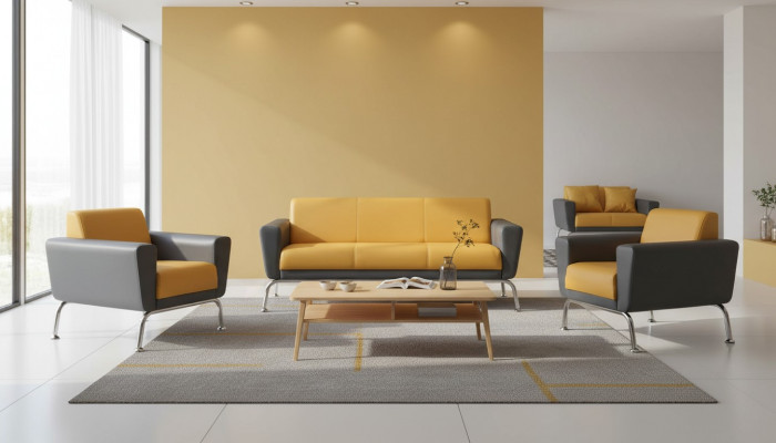 Leather sofas Yellow Gray Sofa Set 3-seater 2-seater Armchair