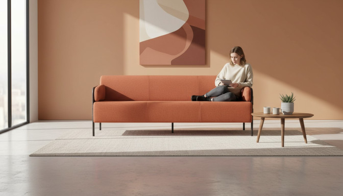 Leather sofa 3-seater orange sofa modern couch three-seater soft seating furniture