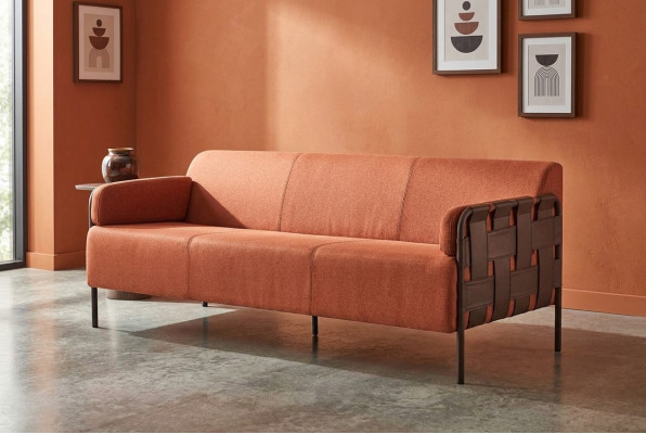 Leather sofa 3-seater orange sofa modern couch three-seater soft seating furniture