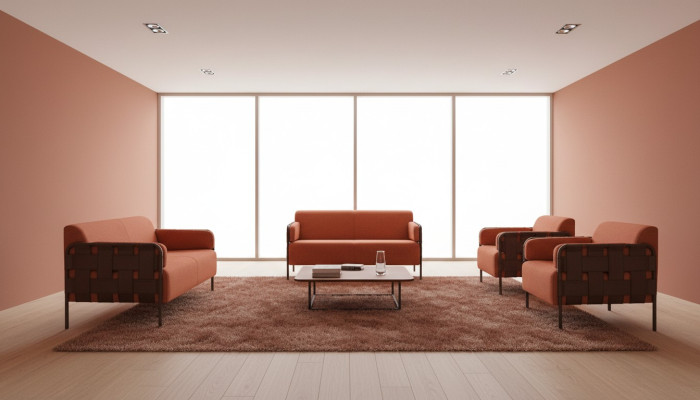 Sofa Set 2-Seater 2x Armchair Orange Modern Fabric Stainless Steel Sofa Sets