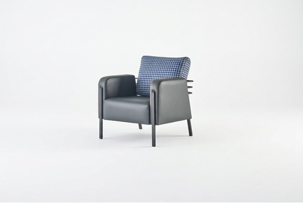 Armchair Gray Blue Upholstery Cushion Leather Textile Modern Stainless Steel Single-Seater