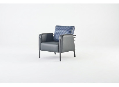 Armchair Gray Blue Upholstery Cushion Leather Textile Modern Stainless Steel Single-Seater