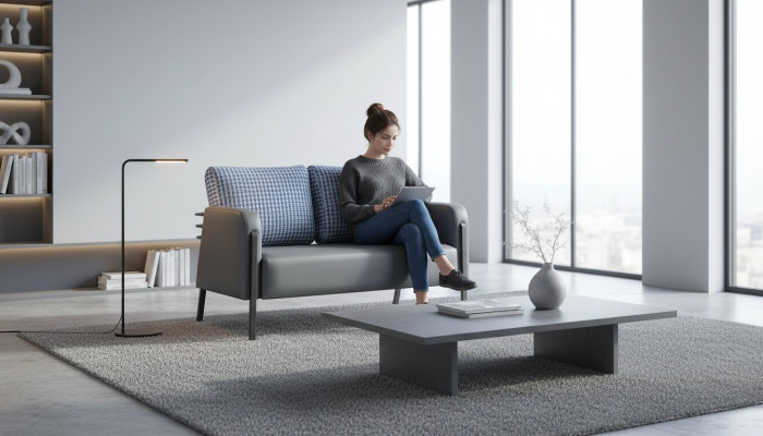 Ledesofa Upholstered 2-Seater Gray Blue Stainless Steel Modern Cushion Sofa Couch