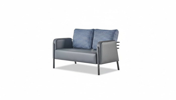 Ledesofa Upholstered 2-Seater Gray Blue Stainless Steel Modern Cushion Sofa Couch